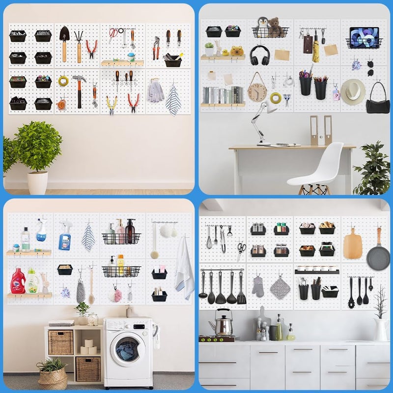 Dobures 8PCS White Metal Pegboard Organizer Set, Heavy Duty Steel Wall Panel for Tool Storage in Garage, Workshop, Office, Kitchen and Craft Room - Image 3